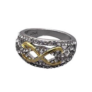 925 Sterling Silver Infinite Loop Rhinestone Crystal Ring Size 6